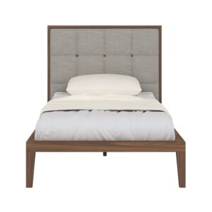 Cais Single Bed In Walnut With Natural Fabric Headboard