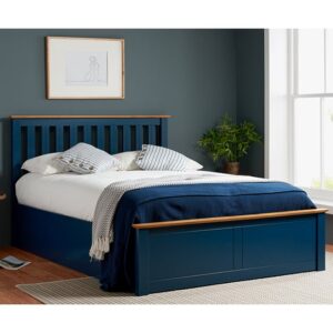 Phoney Rubberwood Ottoman Double Bed In Navy Blue