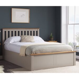 Phoney Rubberwood Ottoman Double Bed In Pearl Grey