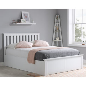 Phoney Rubberwood Ottoman King Size Bed In White