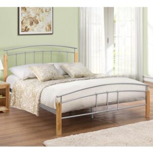 Tetra Metal Double Bed In Beech And Silver