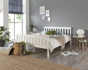 Solid Wood Bed Frame in White with Hand Tufted UK Made Mattress - Package Deal
