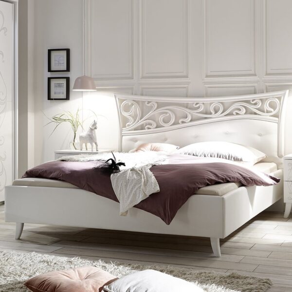Solar Wooden Super King Size Bed In Serigraphed White