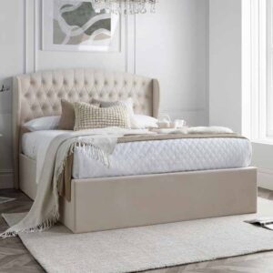 Warren Velvet Ottoman Storage Double Bed In Natural