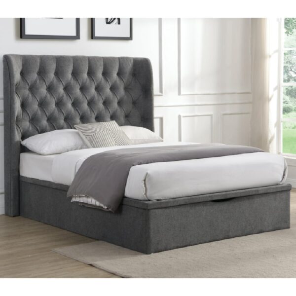 Colusa Fabric Ottoman Storage Double Bed In Grey