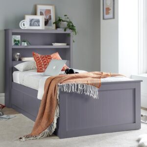 Enoch Wooden Single Bed With 3 Drawers In Grey