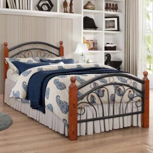 Natick Metal Single Bed With Wooden Pillar In Dirty Oak